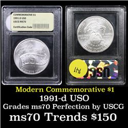 1991-d USO Modern Commem Dollar $1 Graded ms70, Perfection By USCG