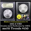 Image 1 : 1991-d USO Modern Commem Dollar $1 Graded ms70, Perfection By USCG