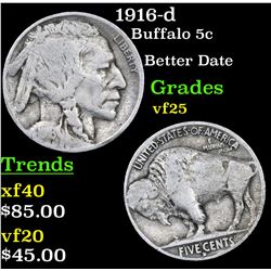 1916-d Buffalo Nickel 5c Grades vf+