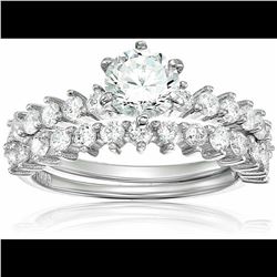 Sterling Silver round cut Wedding Set Cubic Zirconia Size 9