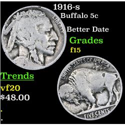 1916-s Buffalo Nickel 5c Grades f+