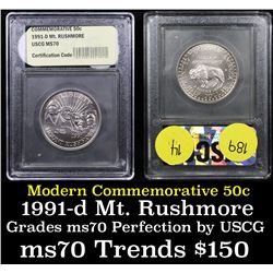1991-p Mount Rushmore Modern Commem Half Dollar 50c Graded ms70, Perfection By USCG