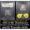 Image 1 : 1991-p Mount Rushmore Modern Commem Half Dollar 50c Graded ms70, Perfection By USCG