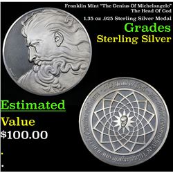 Franklin Mint "The Genius Of Michelangelo" The Head Of God 1.35 oz .925 Sterling Silver Medal Grades