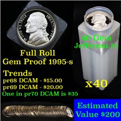 Proof 1995-s Jefferson nickel 5c roll, 40 pieces