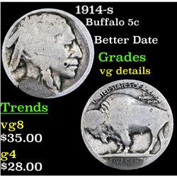 1914-s Buffalo Nickel 5c Grades vg details