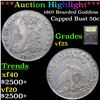 Image 1 : ***Auction Highlight*** 1807 Bearded Goddess Capped Bust Half Dollar 50c Graded vf+ By USCG (fc)