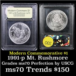 1991-p Mount Rushmore Modern Commem Dollar $1 Grades ms70, Perfection