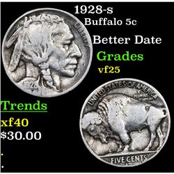 1928-s Buffalo Nickel 5c Grades vf+