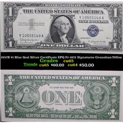 1957B $1 Blue Seal Silver Certificate EPQ Fr-1621 Signatures Granahan/Dillon Grades Gem CU