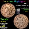 Image 1 : ***Auction Highlight*** 1821 Coronet Head Large Cent 1c Graded Choice AU/BU Slider+ By USCG (fc)