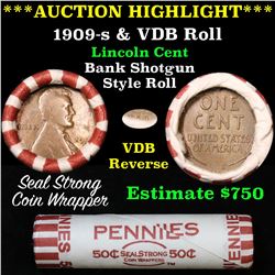 *Auction Highlight* Lincoln Wheat cent 1c orig roll, 1909-s on one end, VDB rev other end, WOW! (fc)
