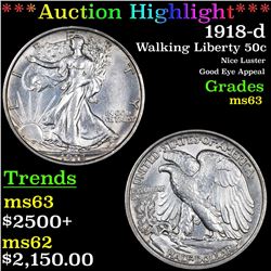 ***Auction Highlight*** 1918-d Walking Liberty Half Dollar 50c Graded Select Unc By USCG (fc)