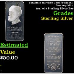 Benjamin Harrison 23rd President Danbury Mint 1oz. .925 Sterling Silver Bar Grades
