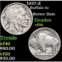 1927-d Buffalo Nickel 5c Grades vf++