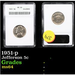 ANACS 1951-p Jefferson Nickel 5c Graded ms64 By ANACS