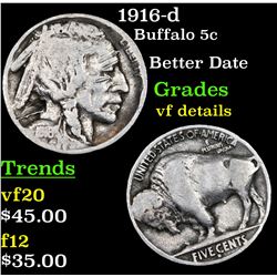 1916-d Buffalo Nickel 5c Grades vf details