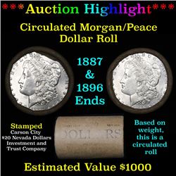 ***Auction Highlight*** Full Morgan/Peace silver dollar $1 roll $20 , 1887 & 1996 ends (fc)