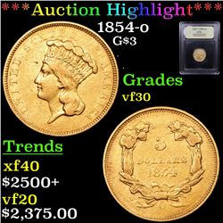 ***Auction Highlight*** 1854-o Three Dollar Gold .$3 Graded vf++ By USCG (fc)