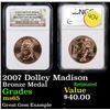 Image 1 : NGC 2007 Dolley Madison Bronze Metal Graded ms65 By NGC