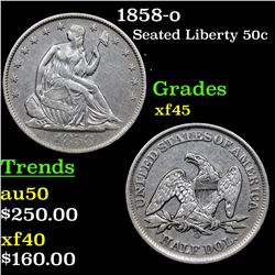 1858-o Seated Half Dollar 50c Grades xf+