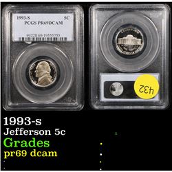 PCGS 1993-s Jefferson Nickel 5c Graded pr69 dcam By PCGS