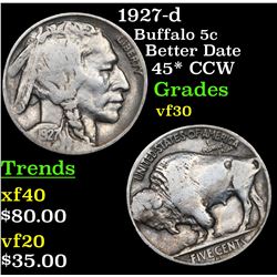1927-d Buffalo Nickel 5c Grades vf++