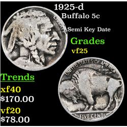 1925-d Buffalo Nickel 5c Grades vf+