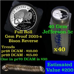 Proof 2005-s Buffalo Jefferson nickel 5c roll, 40 pieces