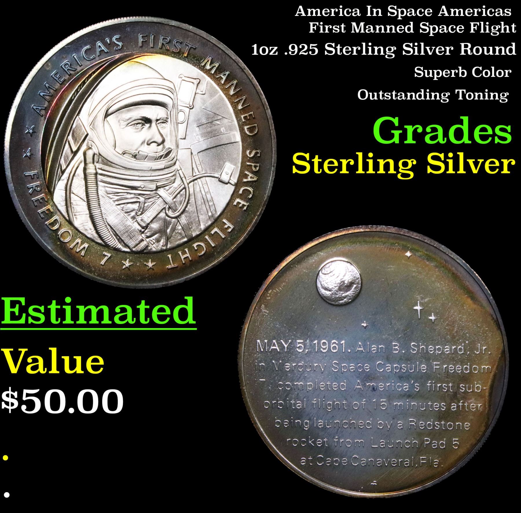 America In Space Americas First Manned Space Flight 1oz .925 Sterling ...