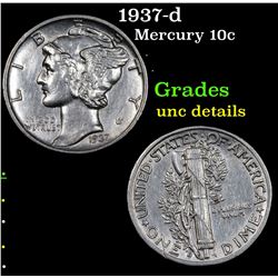 1937-d Mercury Dime 10c Grades Unc Details