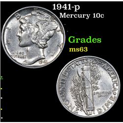 1941-p Mercury Dime 10c Grades Select Unc