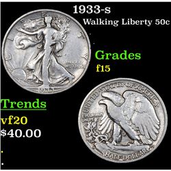 1933-s Walking Liberty Half Dollar 50c Grades f+