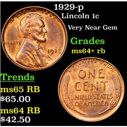 1929-p Lincoln Cent 1c Grades Choice+ Unc RB