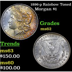 1896-p Rainbow Toned Morgan Dollar $1 Grades Select Unc