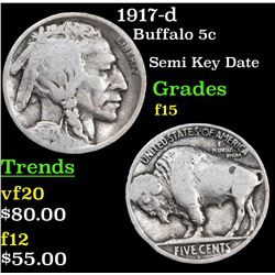 1917-d Buffalo Nickel 5c Grades f+