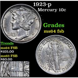 1923-p Mercury Dime 10c Grades Choice Unc FSB