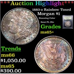 ***Auction Highlight*** 1883-o Rainbow Toned Morgan Dollar $1 Graded GEM+ Unc By USCG (fc)