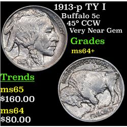 1913-p TY I Buffalo Nickel 5c Grades Choice+ Unc