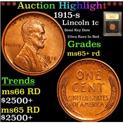 ***Auction Highlight*** 1915-s Lincoln Cent 1c Graded Gem+ Unc RD By USCG (fc)