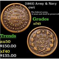 (1863) Army & Navy Civil War Token 1c Grades xf+