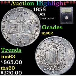 ***Auction Highlight*** 1858 Three Cent Silver 3cs Graded Select Unc By USCG (fc)