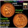 Image 1 : ***Auction Highlight*** 1909 Indian Cent 1c Graded GEM+ Unc RD By USCG (fc)
