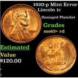 1920-p Mint Error Lincoln Cent 1c Grades Select+ Unc RD