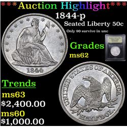 ***Auction Highlight*** 1844-p Seated Half Dollar 50c Graded Select Unc By USCG (fc)