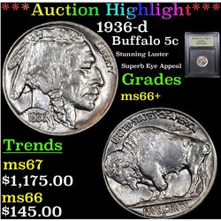 ***Auction Highlight*** 1936-d Buffalo Nickel 5c Graded GEM++ Unc By USCG (fc)