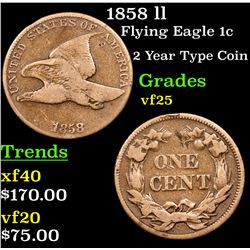 1858 ll Flying Eagle Cent 1c Grades vf+