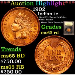 ***Auction Highlight*** 1902 Indian Cent 1c Graded GEM Unc RD By USCG (fc)