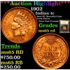 Image 1 : ***Auction Highlight*** 1902 Indian Cent 1c Graded GEM Unc RD By USCG (fc)