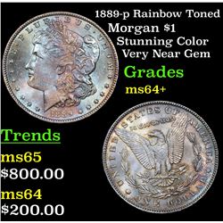 1889-p Rainbow Toned Morgan Dollar $1 Grades Choice+ Unc